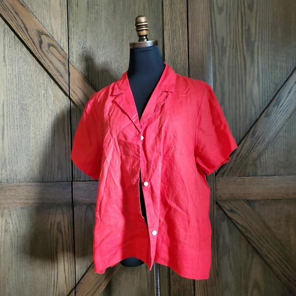 Everlane Tops - Everlane Linen Red Button Down Top